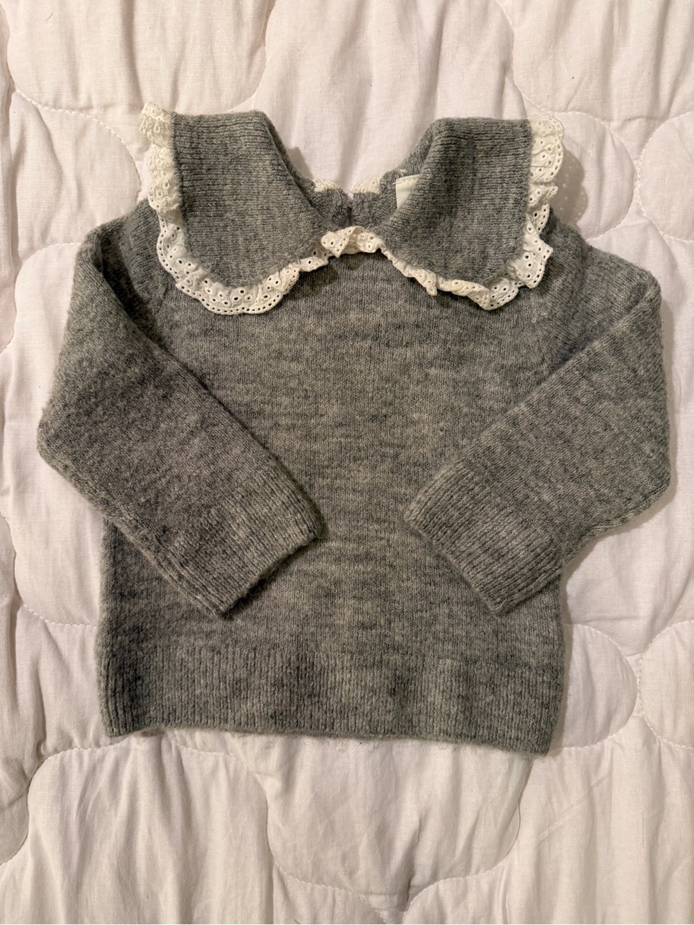H&M Gray Knit Sweater with Cream Lace Collar - Kids